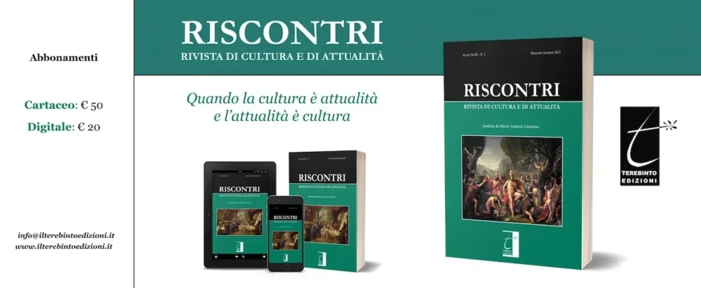Banner della rivista Riscontri che promuove contenuti di cultura e attualità e gli abbonamenti in versione cartacea e digitale.